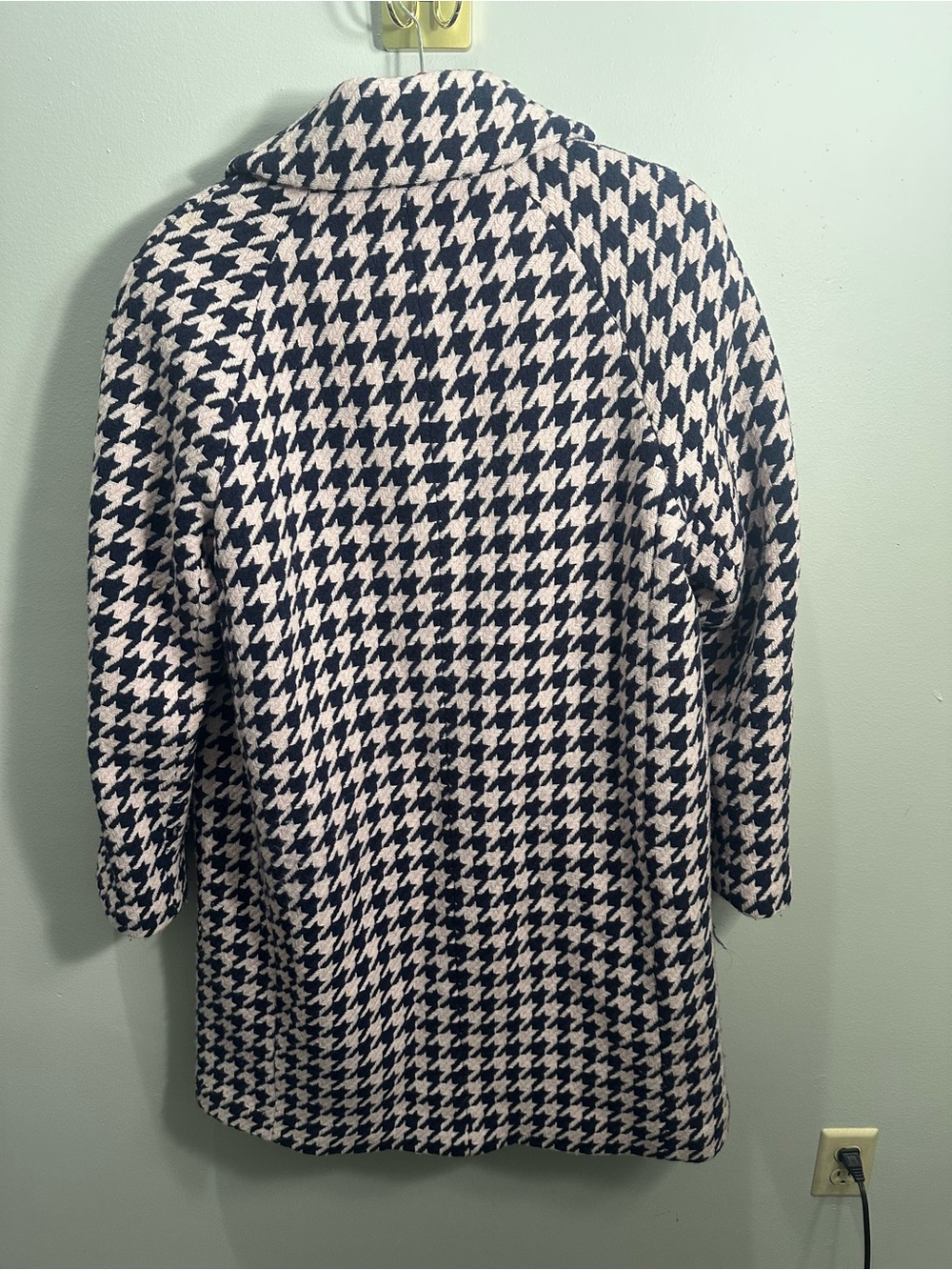 Kate Spade New York Pink & Navy Houndstooth Wool Blend Coat Large - Picture 7 of 9